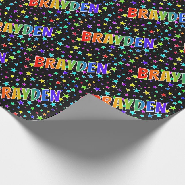Rainbow First Namn ’BRAYDEN’ + Stars Presentpapper (Hörn)