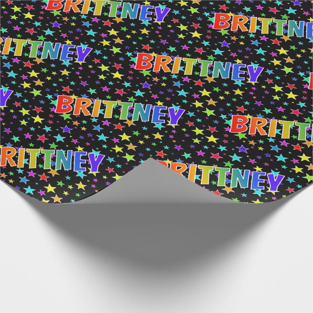 Rainbow First Namn ’BRITTNEY’ + Stars Presentpapper (Hörn)