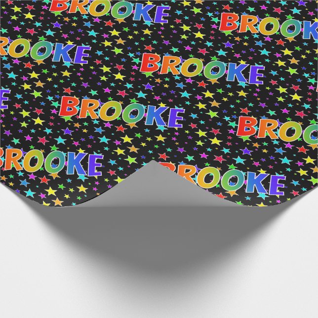Rainbow First Namn ’BROOKE’ + Stars Presentpapper (Hörn)