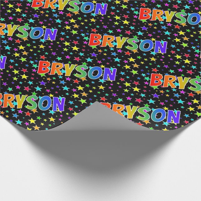 Rainbow First Namn ’BRYSON’ + Stars Presentpapper (Hörn)