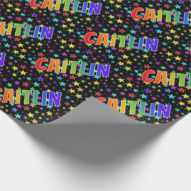 Rainbow First Namn ’CAITLIN’ + Stars Presentpapper (Hörn)