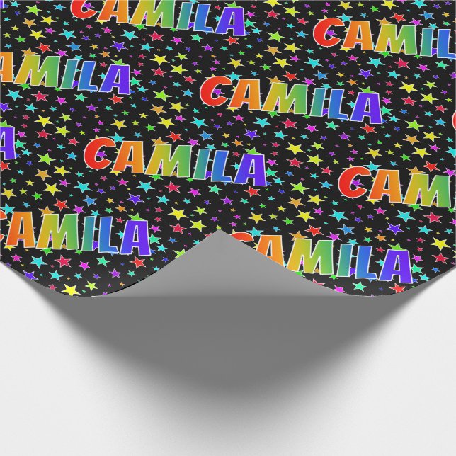 Rainbow First Namn ’CAMILA’ + Stars Presentpapper (Hörn)