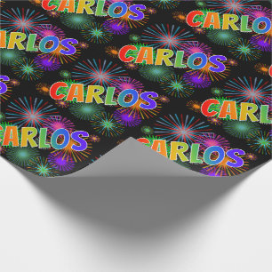 Rainbow First Namn ’CARLOS’ + Fireworks Presentpapper