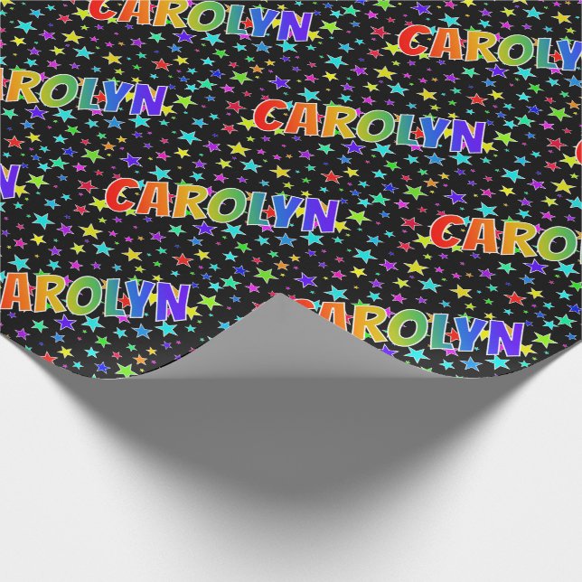Rainbow First Namn ’CAROLYN’ + Stars Presentpapper (Hörn)
