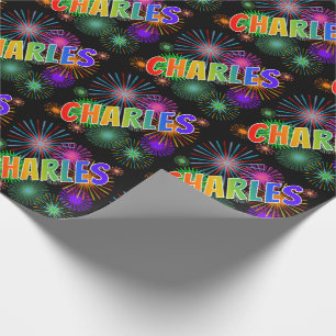Rainbow First Namn "CHARLES" + Fireworks Presentpapper