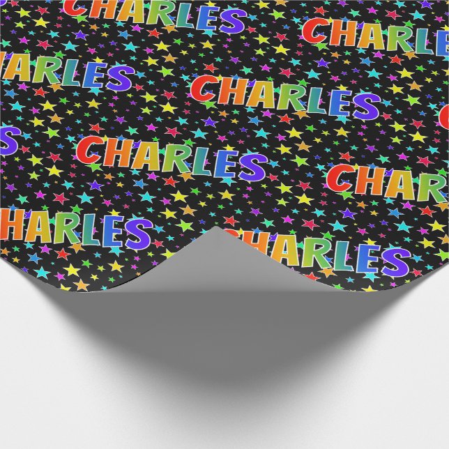 Rainbow First Namn "CHARLES" + Stars Presentpapper (Hörn)
