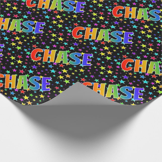 Rainbow First Namn "CHASE" + Stars Presentpapper (Hörn)
