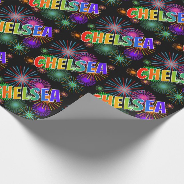 Rainbow First Namn "CHELSEA" + Fireworks Presentpapper (Hörn)