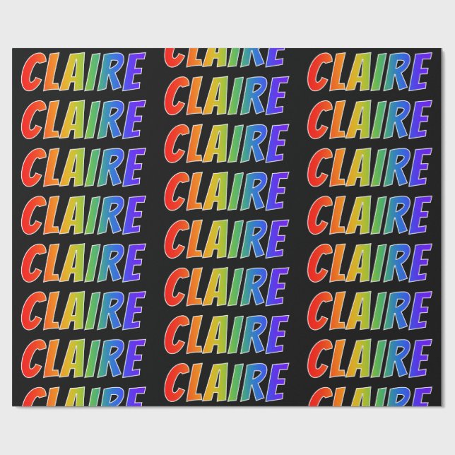 Rainbow First Namn ’CLAIRE’; Roligt & färgstark Presentpapper (Platt)