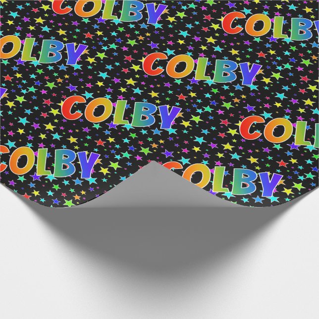 Rainbow First Namn ’COLBY’ + Stars Presentpapper (Hörn)