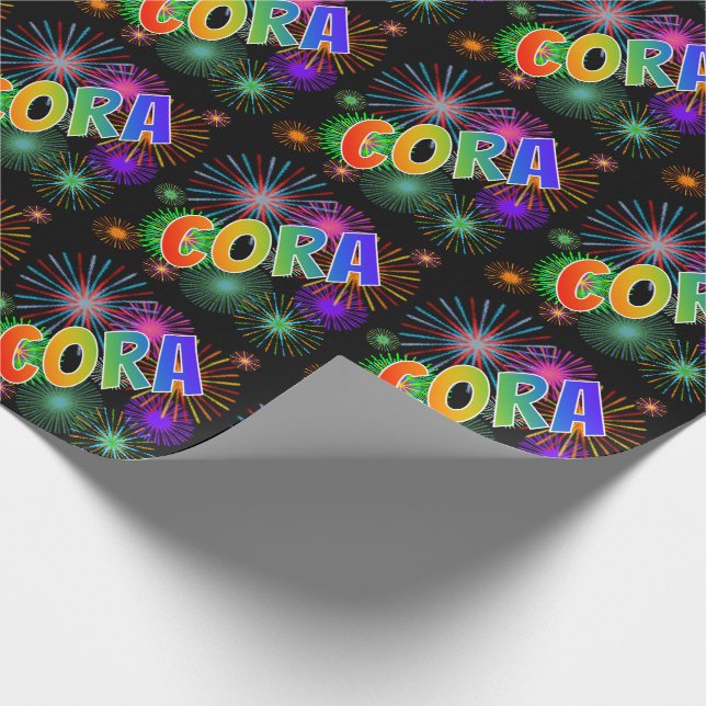 Rainbow First Namn "CORA" + Fireworks Presentpapper (Hörn)
