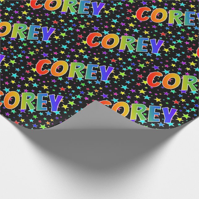 Rainbow First Namn "COREY" + Stars Presentpapper (Hörn)