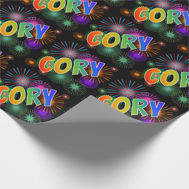 Rainbow First Namn "CORY" + Fireworks Presentpapper (Hörn)