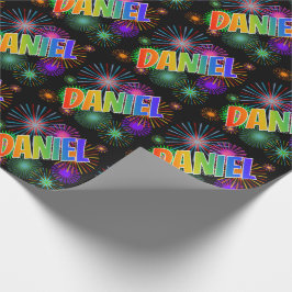 Rainbow First Namn "DANIEL" + Fireworks Presentpapper