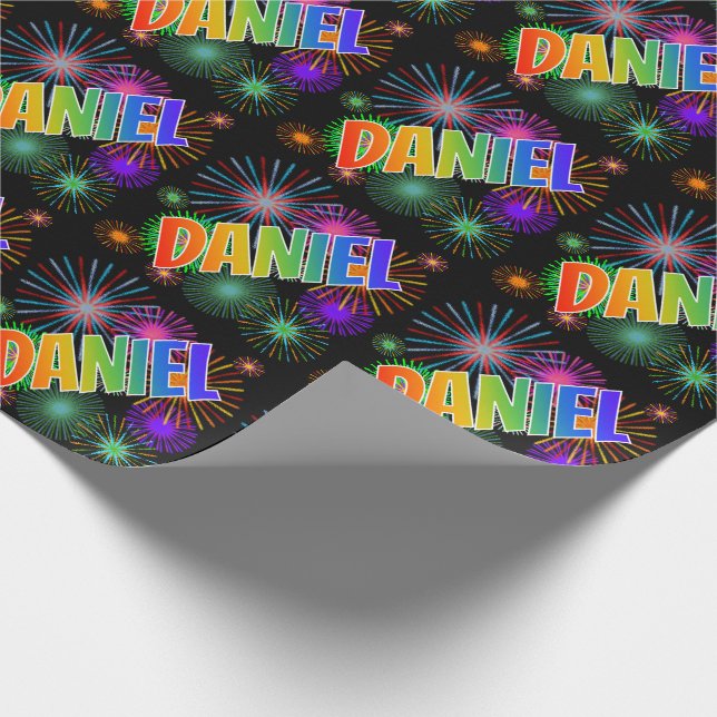 Rainbow First Namn "DANIEL" + Fireworks Presentpapper (Hörn)