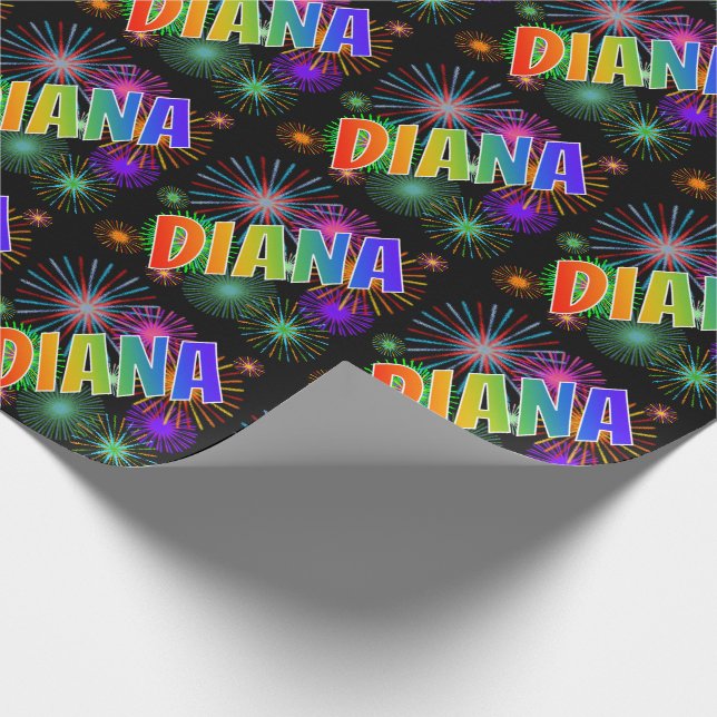 Rainbow First Namn "DIANA" + Fireworks Presentpapper (Hörn)