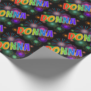 Rainbow First Namn "DONNA" + Fireworks Presentpapper