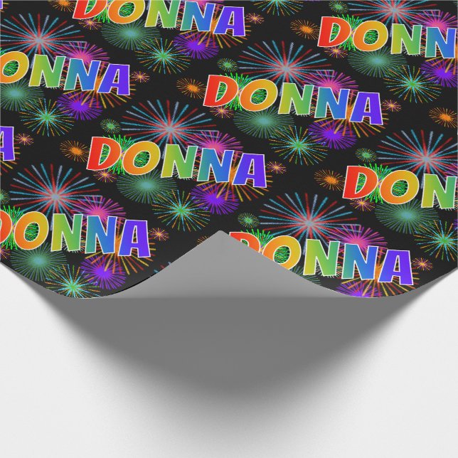Rainbow First Namn "DONNA" + Fireworks Presentpapper (Hörn)