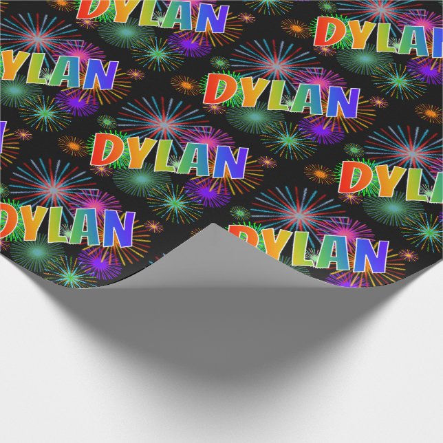Rainbow First Namn "DYLAN" + Fireworks Presentpapper (Hörn)