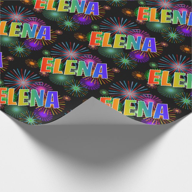 Rainbow First Namn ’ELENA’ + Fireworks Presentpapper (Hörn)