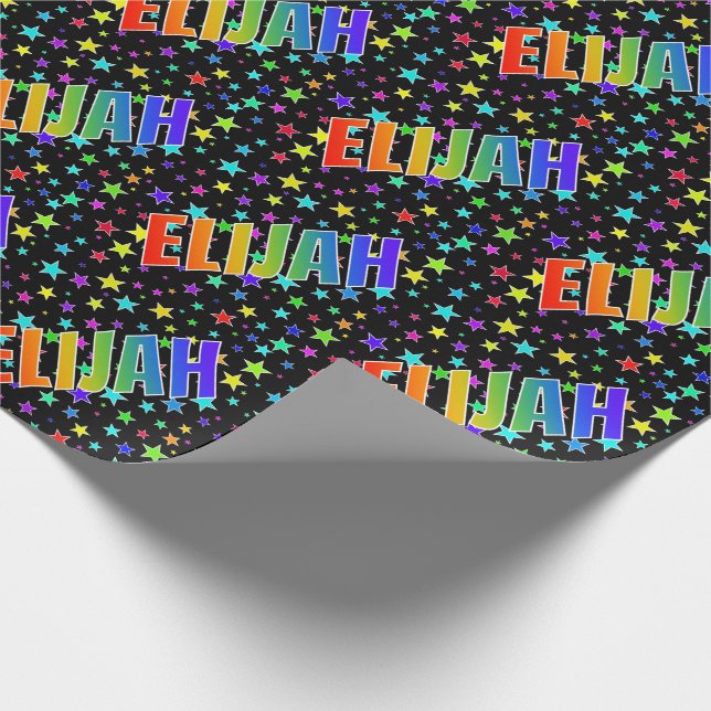 Rainbow First Namn ’ELIJAH’ + Stars Presentpapper (Hörn)