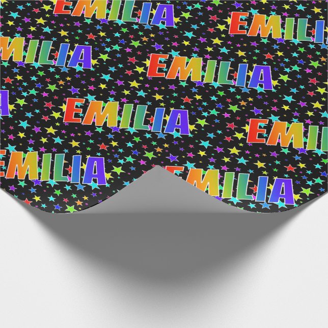 Rainbow First Namn ’EMILIA’ + Stars Presentpapper (Hörn)