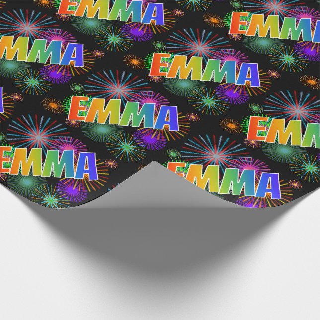 Rainbow First Namn "EMMA" + Fireworks Presentpapper (Hörn)