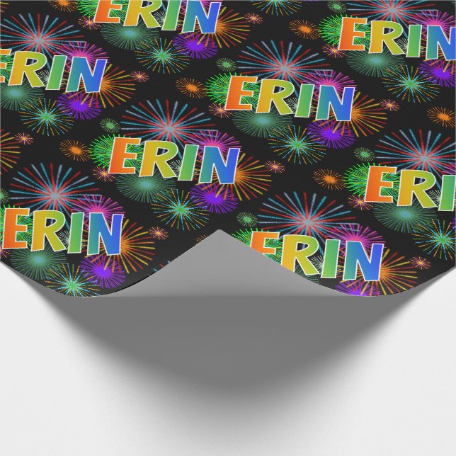 Rainbow First Namn "ERIN" + Fireworks Presentpapper (Hörn)