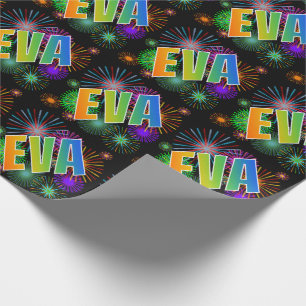 Rainbow First Namn "EVA" + Fireworks Presentpapper