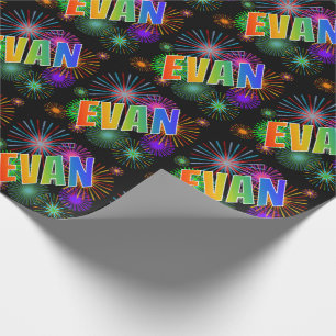 Rainbow First Namn "EVAN" + Fireworks Presentpapper