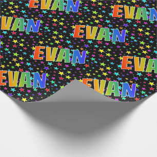 Rainbow First Namn ’EVAN’ + Stars Presentpapper
