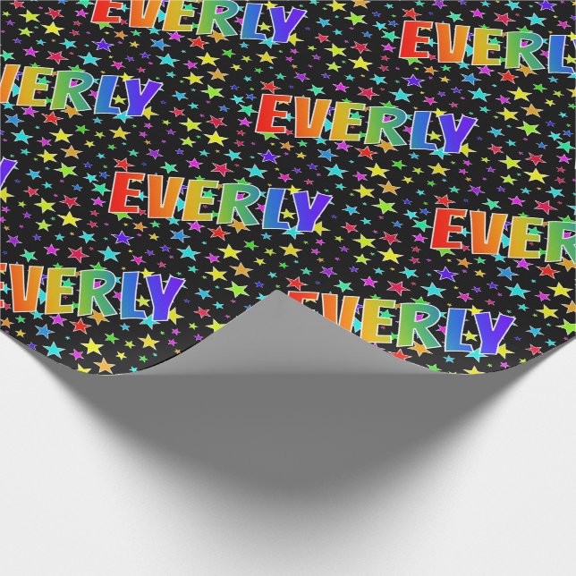 Rainbow First Namn "EVERLY" + Stars Presentpapper (Hörn)