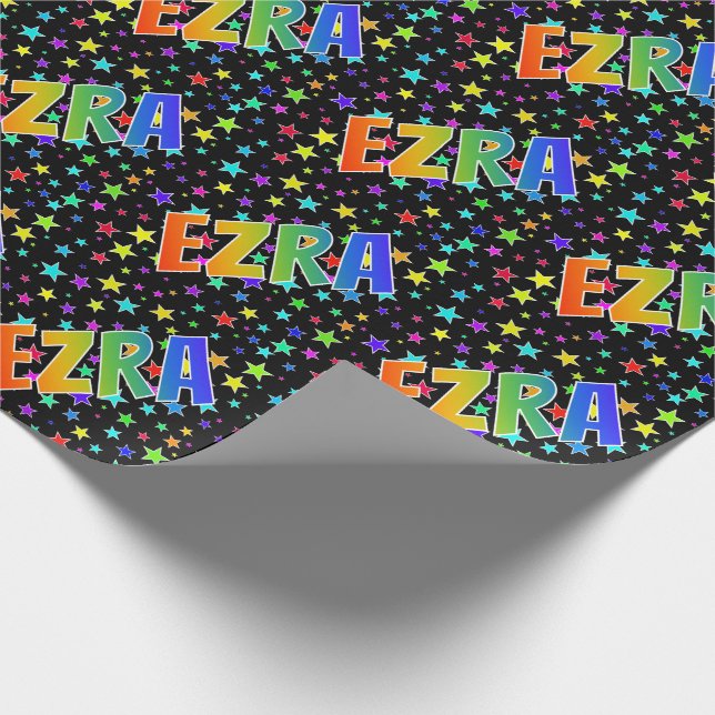 Rainbow First Namn ’EZRA’ + Stars Presentpapper (Hörn)