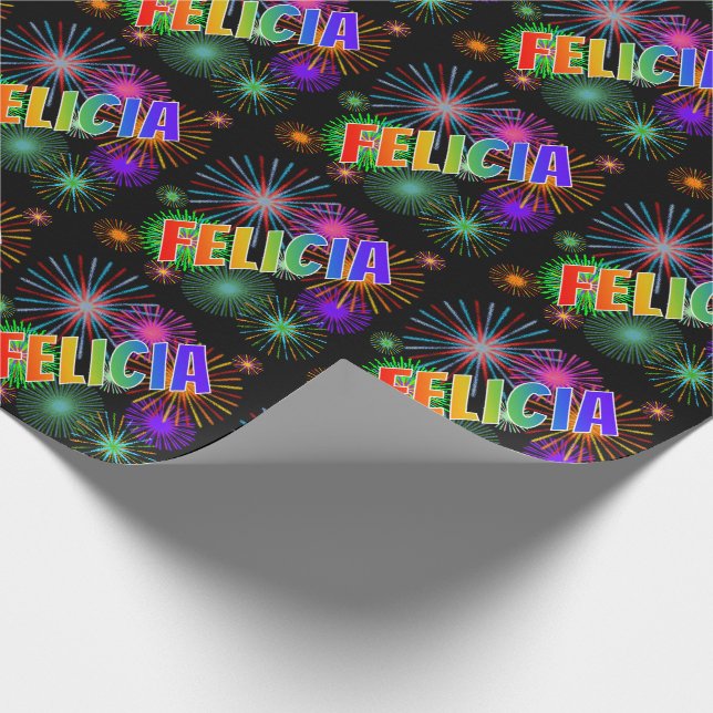 Rainbow First Namn "FELICIA" + Fireworks Presentpapper (Hörn)