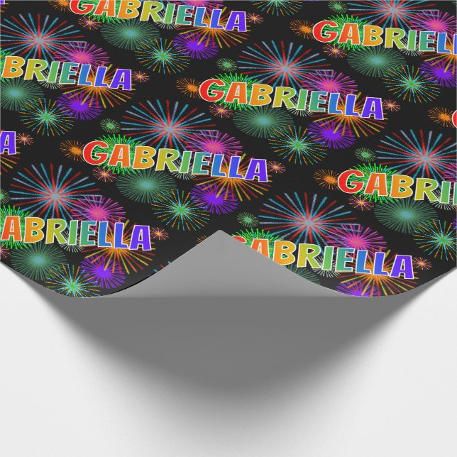 Rainbow First Namn "GABRIELLA" + Fireworks Presentpapper (Hörn)