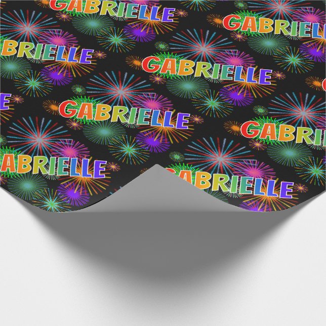 Rainbow First Namn "GABRIELLE" + Fireworks Presentpapper (Hörn)