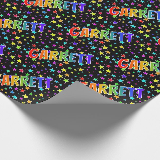 Rainbow First Namn ’GARRETT’ + Stars Presentpapper (Hörn)