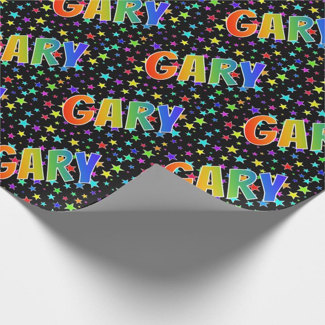 Rainbow First Namn "GARY" + Stars Presentpapper (Hörn)