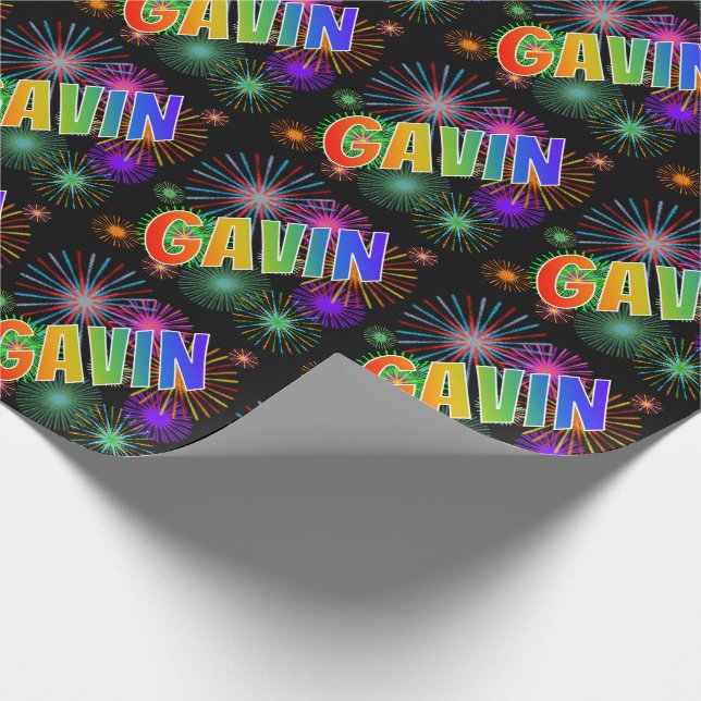 Rainbow First Namn "GAVIN" + Fireworks Presentpapper (Hörn)