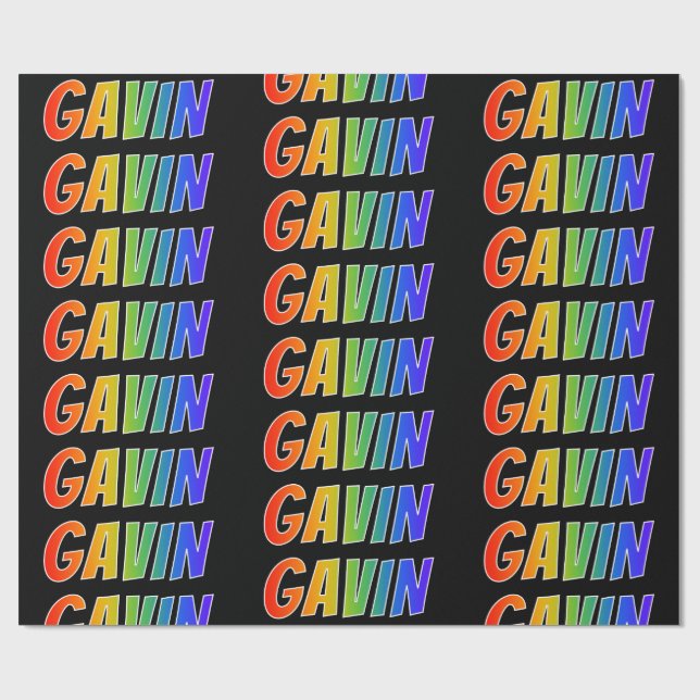 Rainbow First Namn ’GAVIN’; Roligt & färgstark Presentpapper (Platt)
