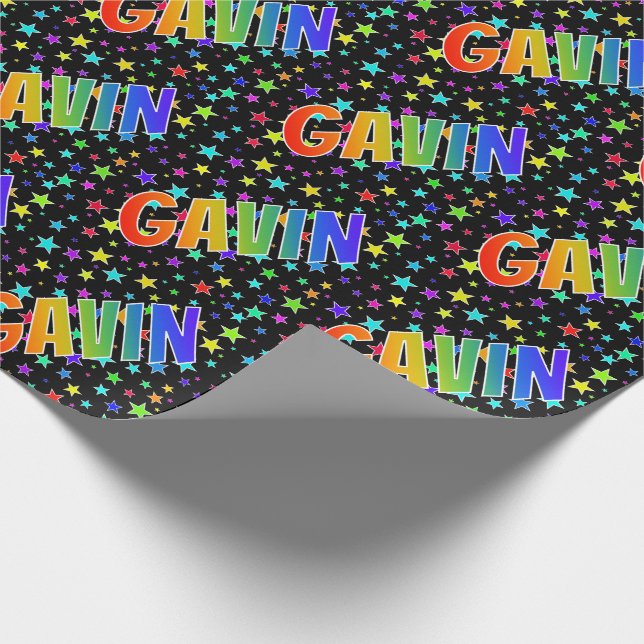 Rainbow First Namn ’GAVIN’ + Stars Presentpapper (Hörn)