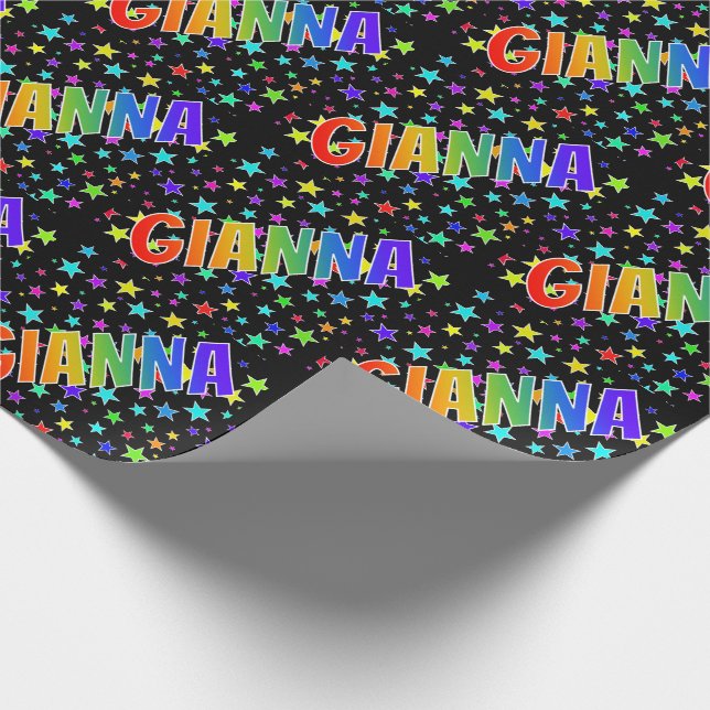 Rainbow First Namn ’GIANNA’ + Stars Presentpapper (Hörn)
