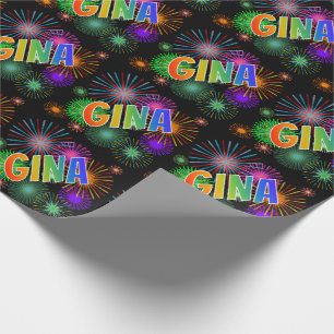 Rainbow First Namn "GINA" + Fireworks Presentpapper