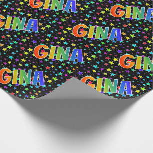 Rainbow First Namn ’GINA’ + Stars Presentpapper