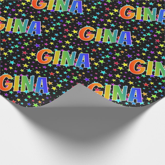 Rainbow First Namn ’GINA’ + Stars Presentpapper (Hörn)