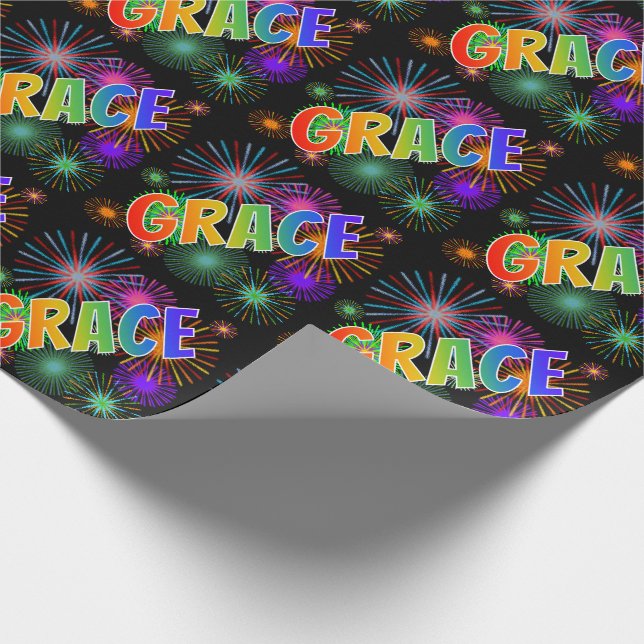 Rainbow First Namn "GRACE" + Fireworks Presentpapper (Hörn)