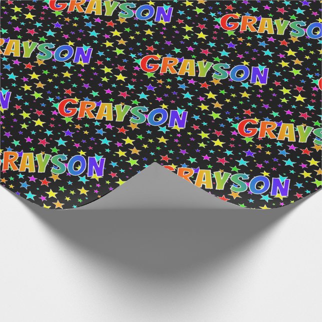 Rainbow First Namn ’GRAYSON’ + Stars Presentpapper (Hörn)