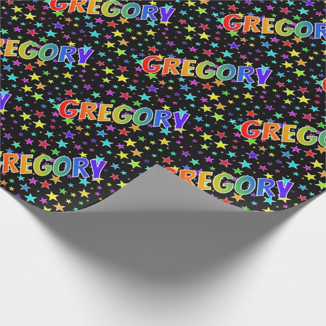 Rainbow First Namn ’GREGORY’ + Stars Presentpapper (Hörn)