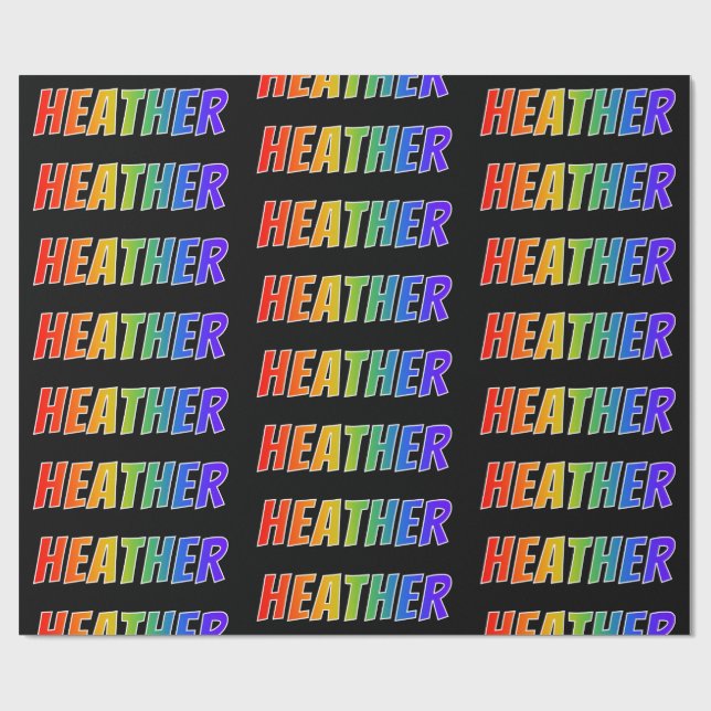 Rainbow First Namn ’HEATHER’; Roligt & Colorful Presentpapper (Platt)