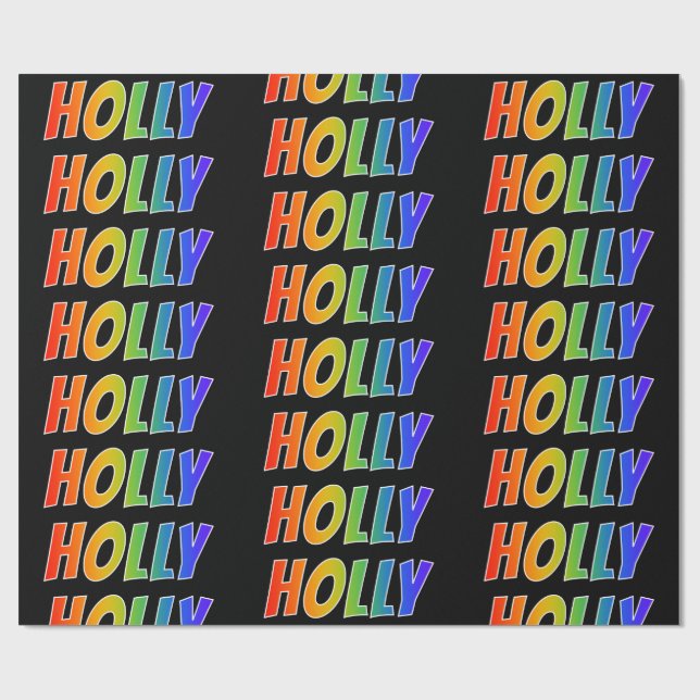 Rainbow First Namn "HOLLY"; Roligt & färgstark Presentpapper (Platt)